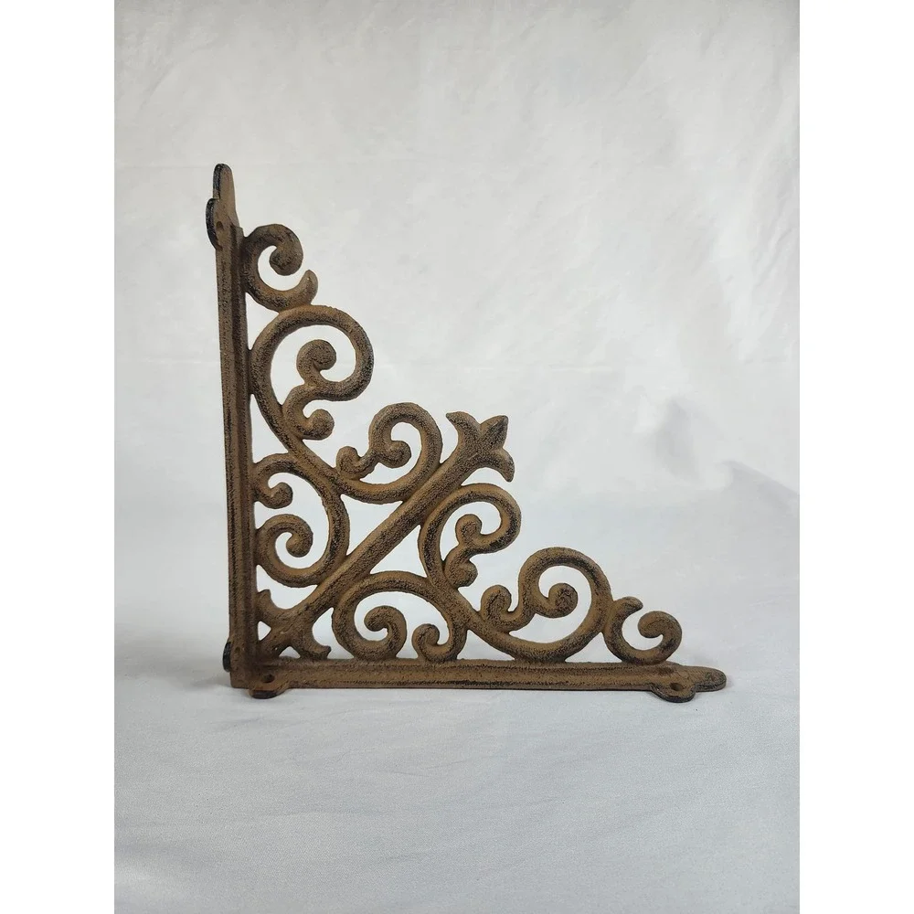 Pair Cast Iron Corbels Shelf Brackets 10x10 Victorian Scroll Rustic Farmhouse